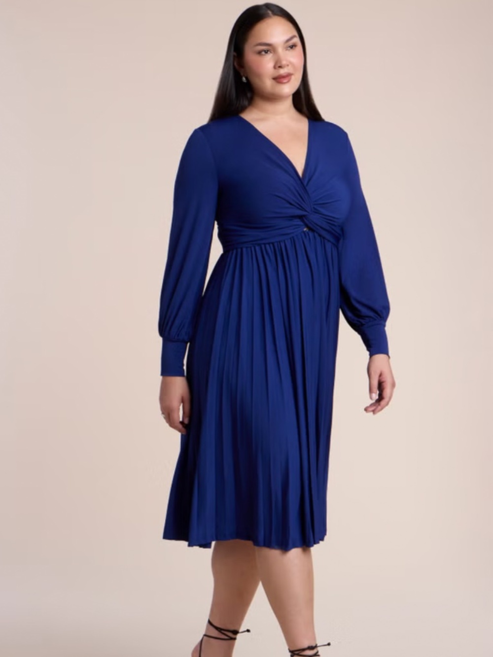 Navy Knot Front Pleated Skirt Dress